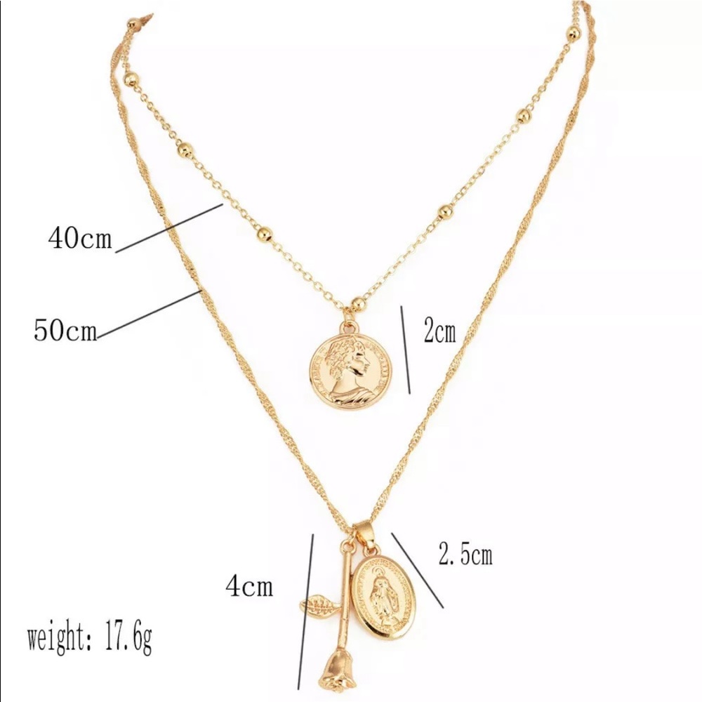 Double Layered Coin, Virgin Mary and Rose Pendant - Picture 5 of 6